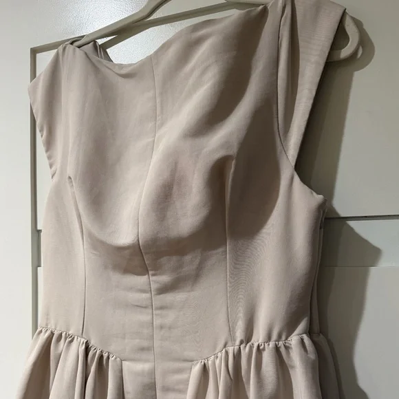 House of CB Pale Blush Dove Gray Midi Fit-and-Flare Dress - Picture 4 of 10